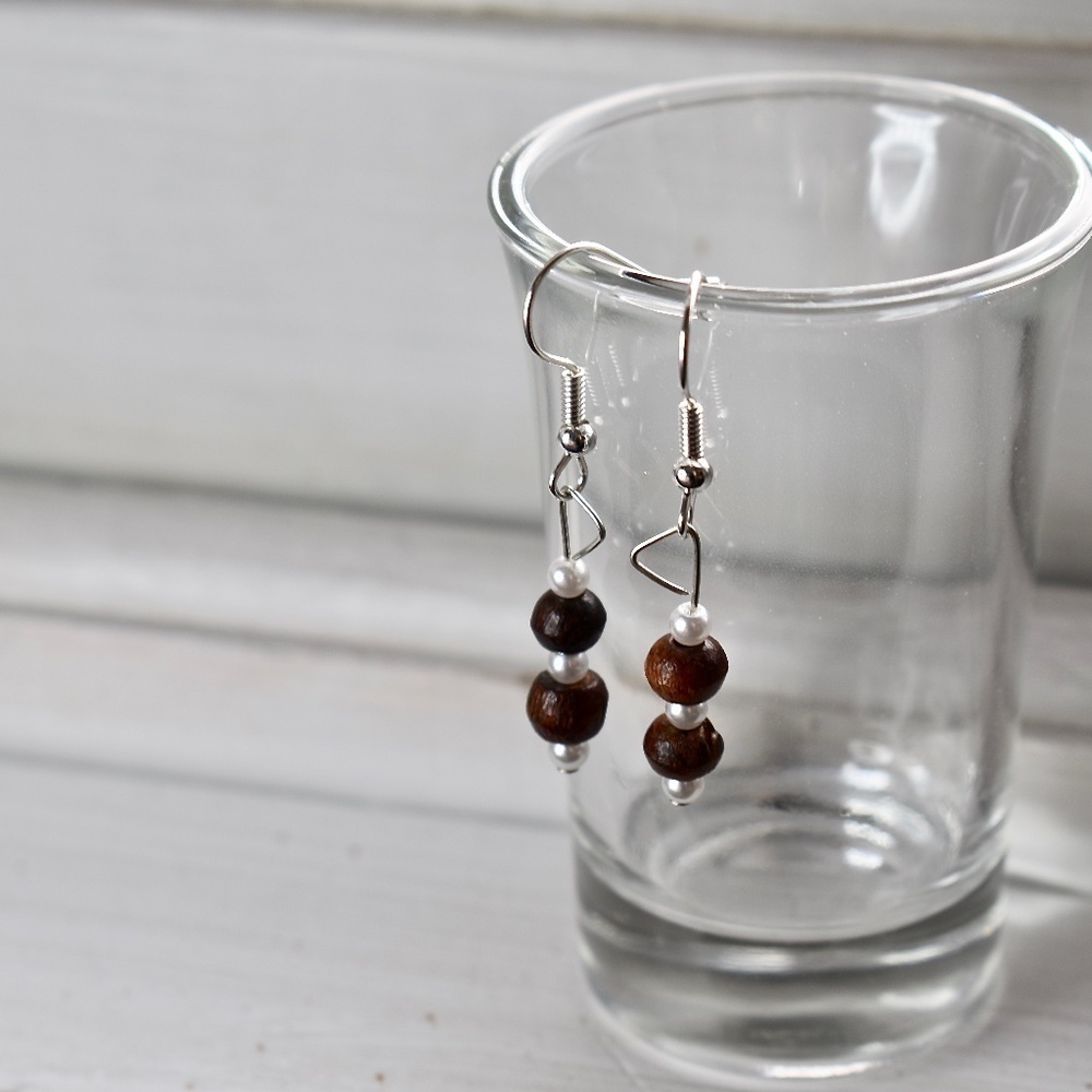 Snow Wood Beaded Earrings